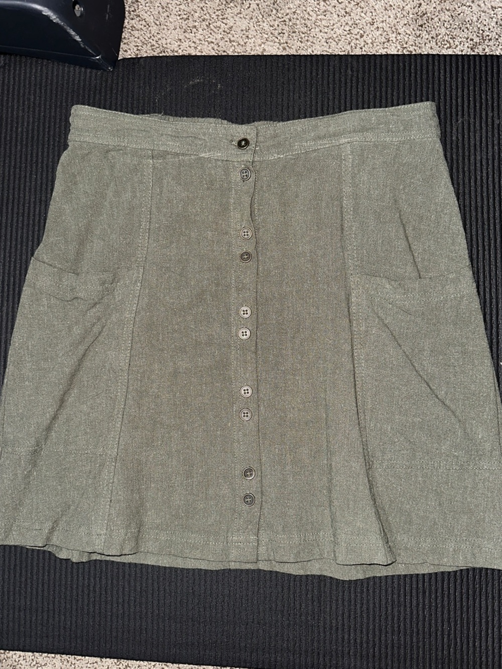 Olive Button-Front Skirt